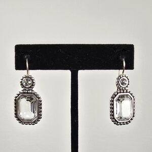 Vintage-Style Silver Drop Earrings with Clear Crystal Accents
